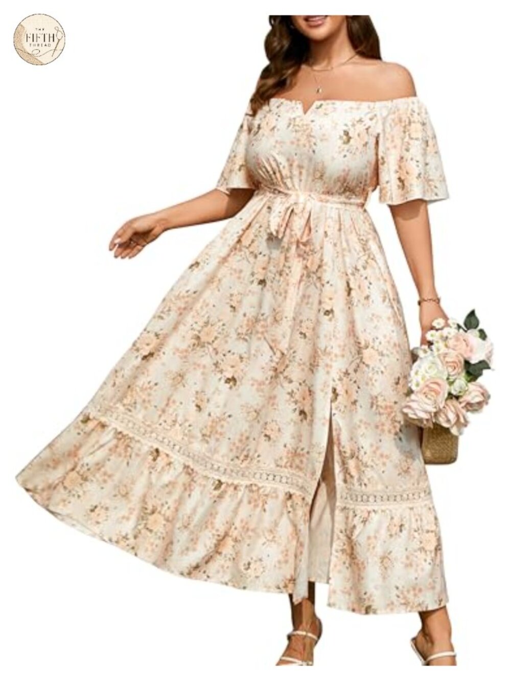 Plus Size Off Shoulder Maxi Dress Flowy Slit Cocktail Wedding Guest